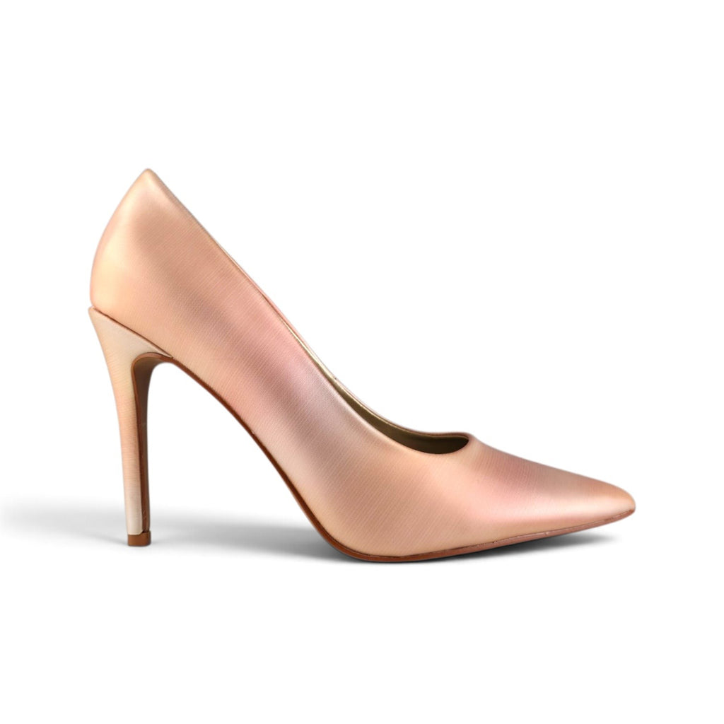FuzzBeez Torta Caliente rose gold metallic ombré pointed toe stiletto pumps with a slim high heel.