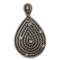 FuzzBeez vintage silver-tone teardrop pendant with rope twist texture and clear rhinestone accents.