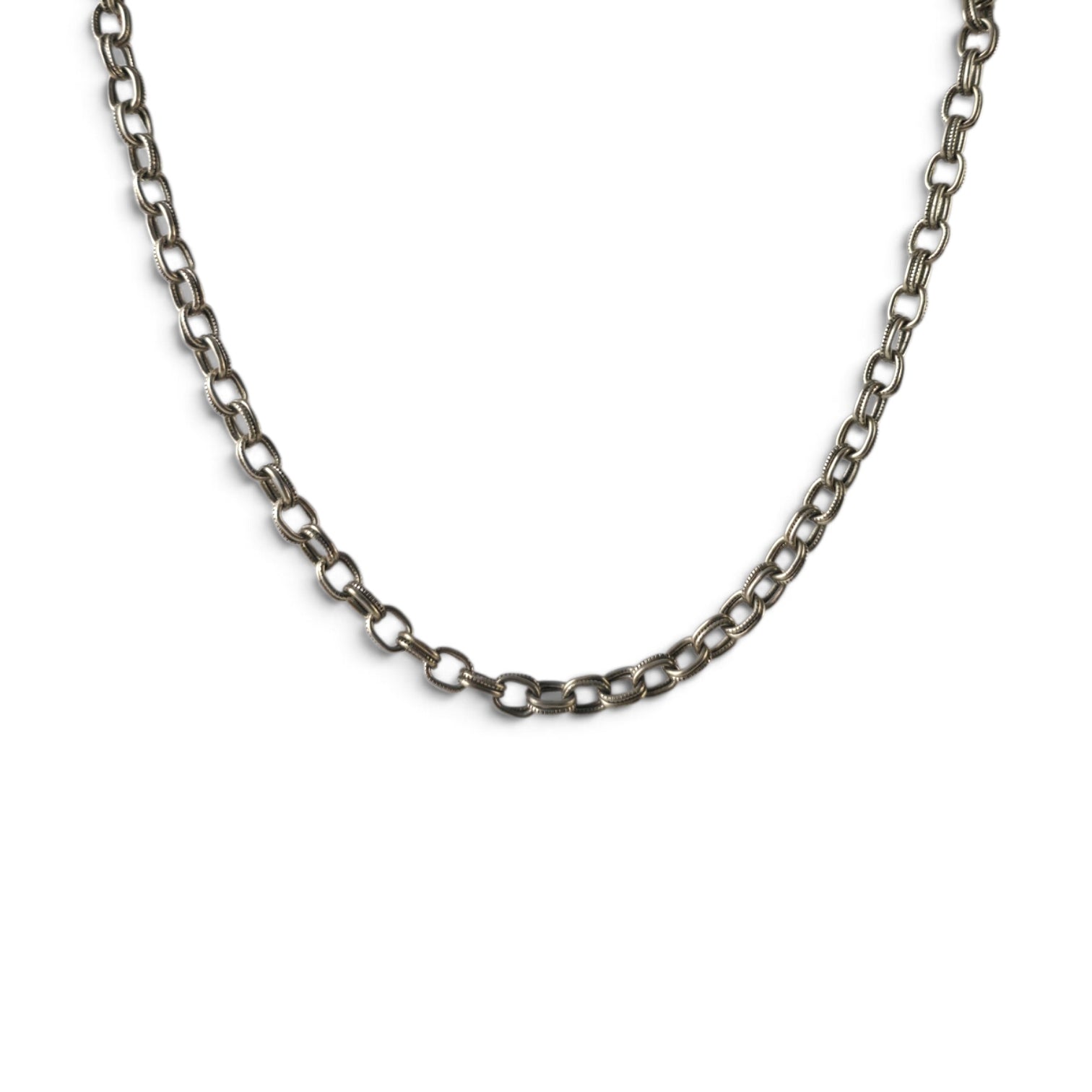 Vintage Antiqued Silver Chunky Cable Link Chain Necklace 30" Foldover Clasp