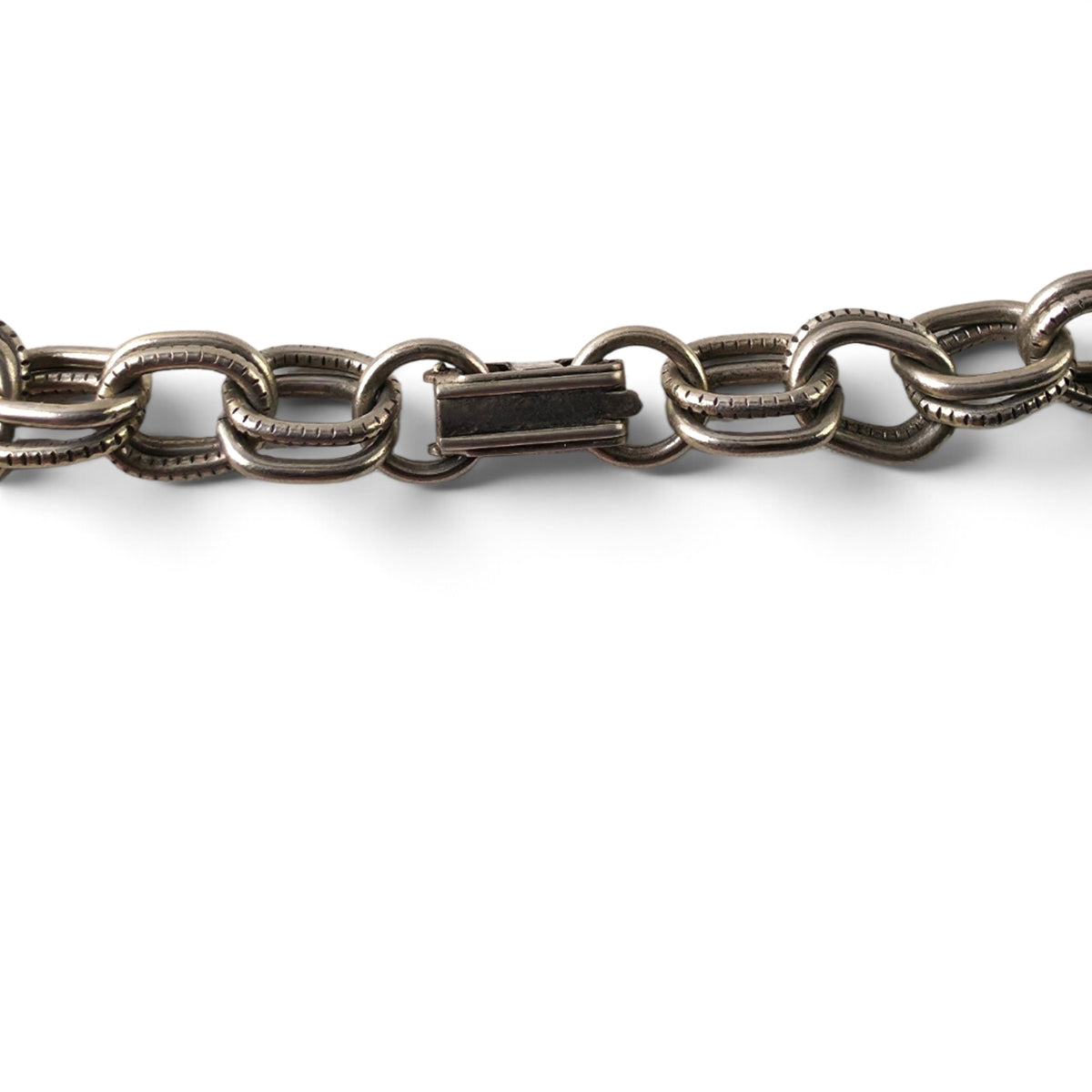 Vintage Antiqued Silver Chunky Cable Link Chain Necklace 30" Foldover Clasp