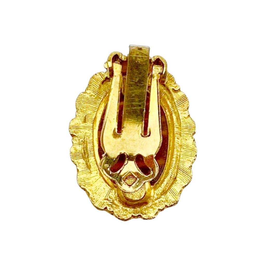 Vintage Gold-Tone Faux Tiger’s Eye Cabochon Oval Clip-On Earrings