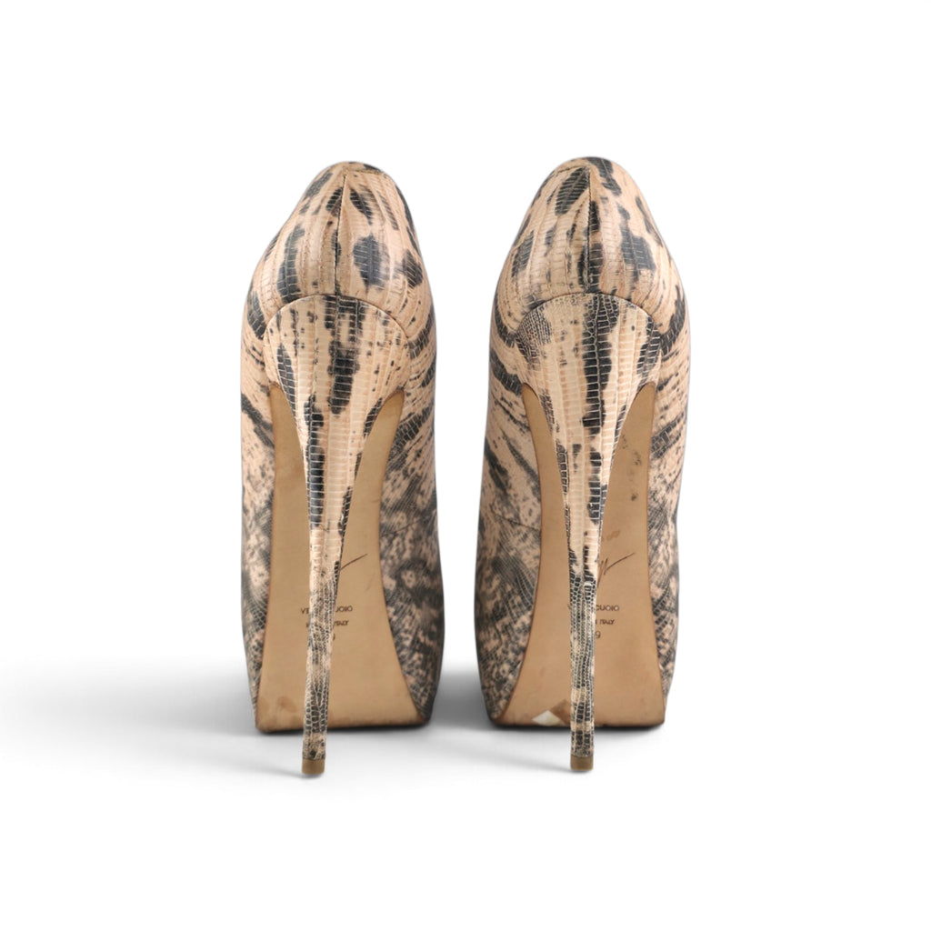 GIUSEPPE ZANOTTI Snake Lizard Print Platform Peep Toe Stiletto Heels