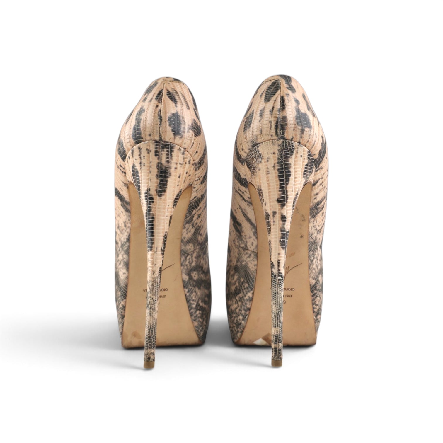 GIUSEPPE ZANOTTI Snake Lizard Print Platform Peep Toe Stiletto Heels