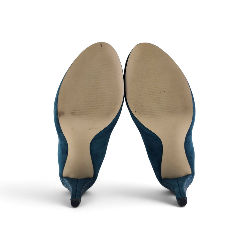 Nine West Teal Suede Rhinestone Heel Platform Pumps