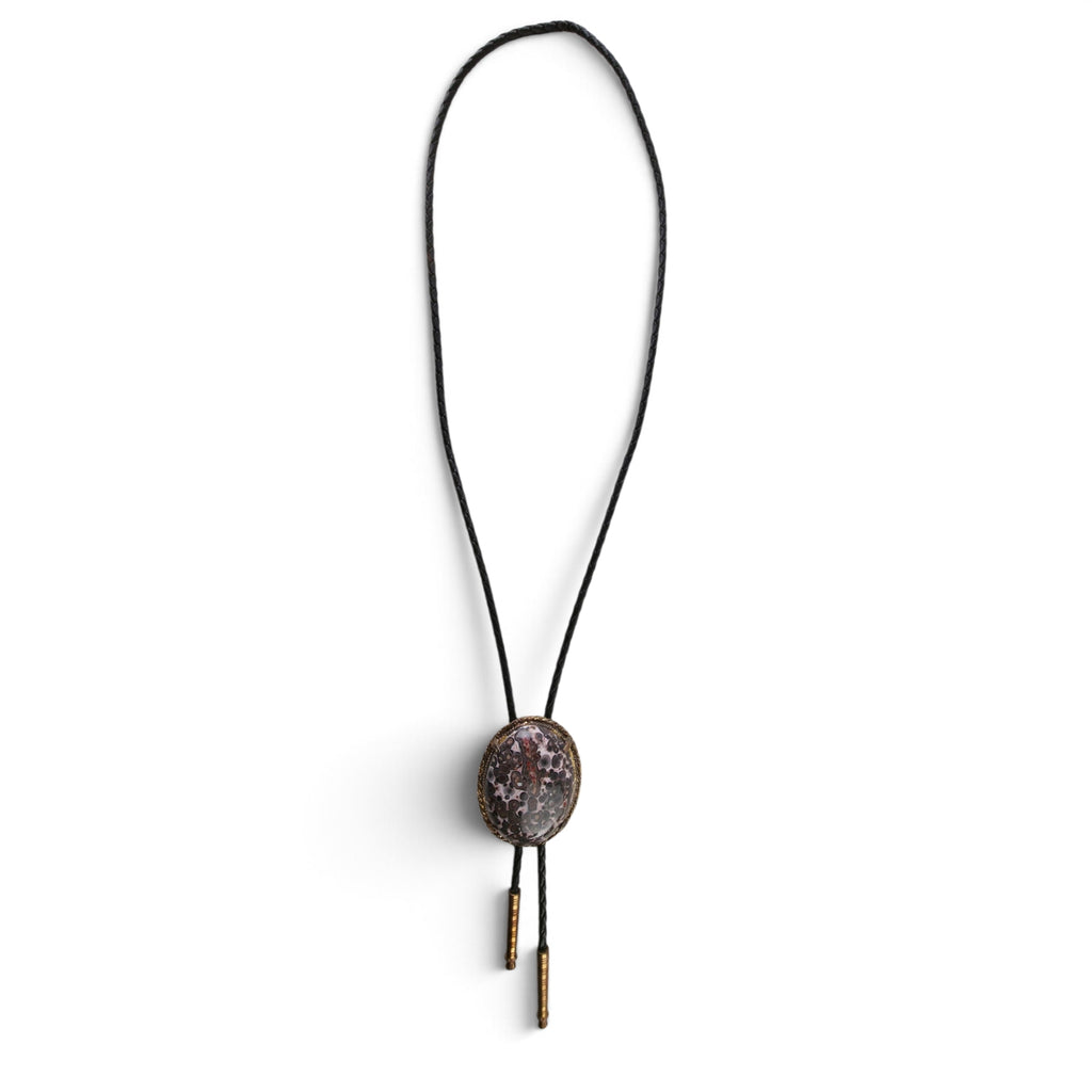 Vintage Leopard Skin Jasper Stone Bolo Tie 19"