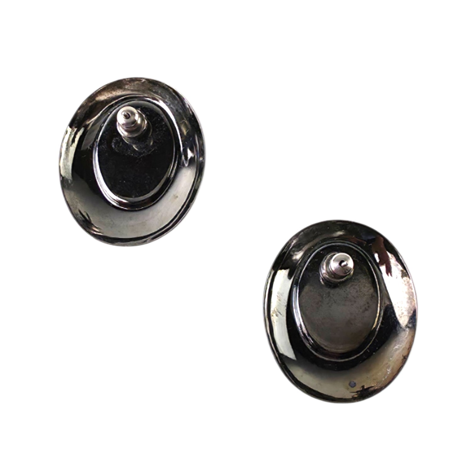 Vintage Gunmetal Art Deco Brooch & Pierced Stud Earrings Set – Iridescent Confetti Foil Cabochon