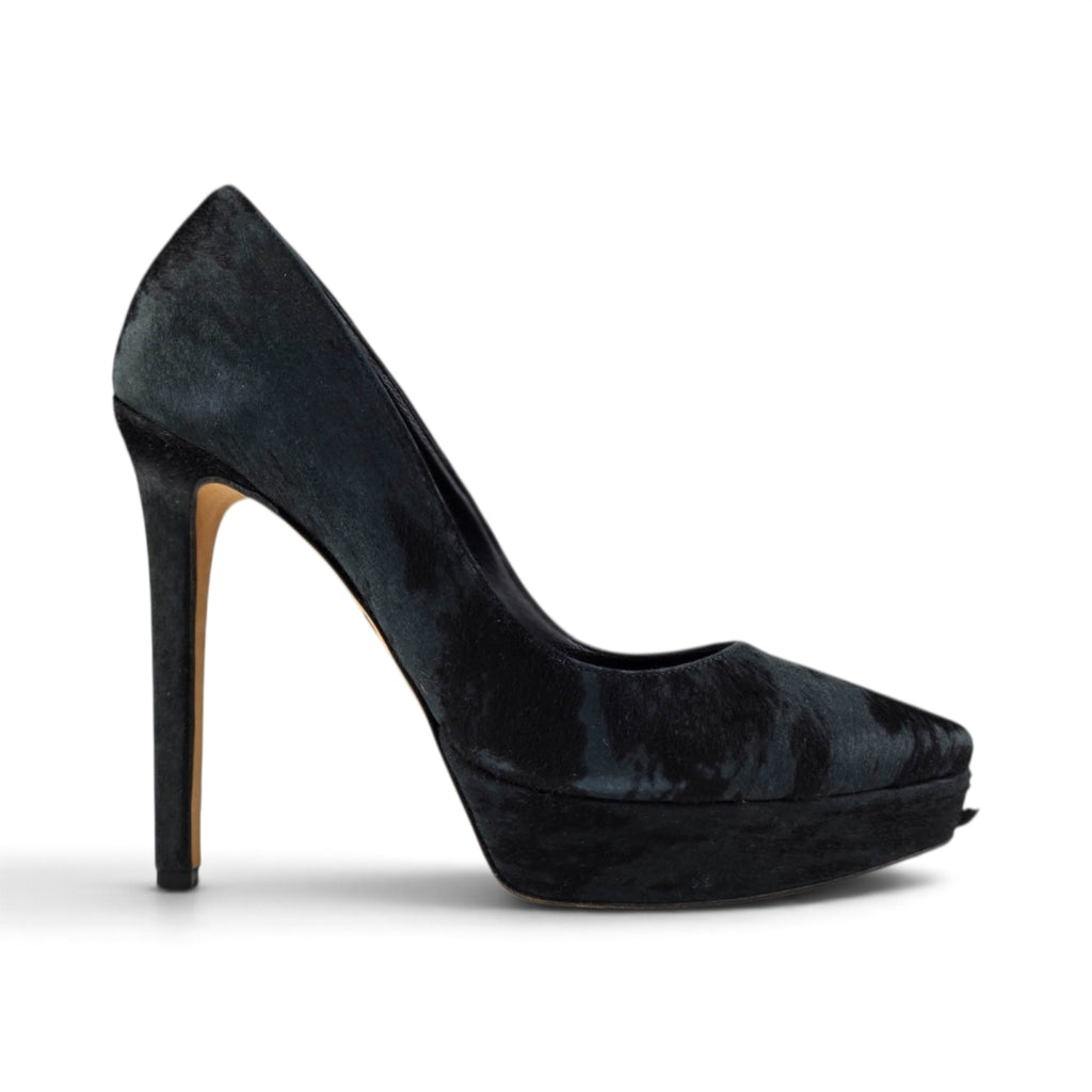 TANIA SPINELLI Italy Black Ponyskin Calf Hair Platform Pumps