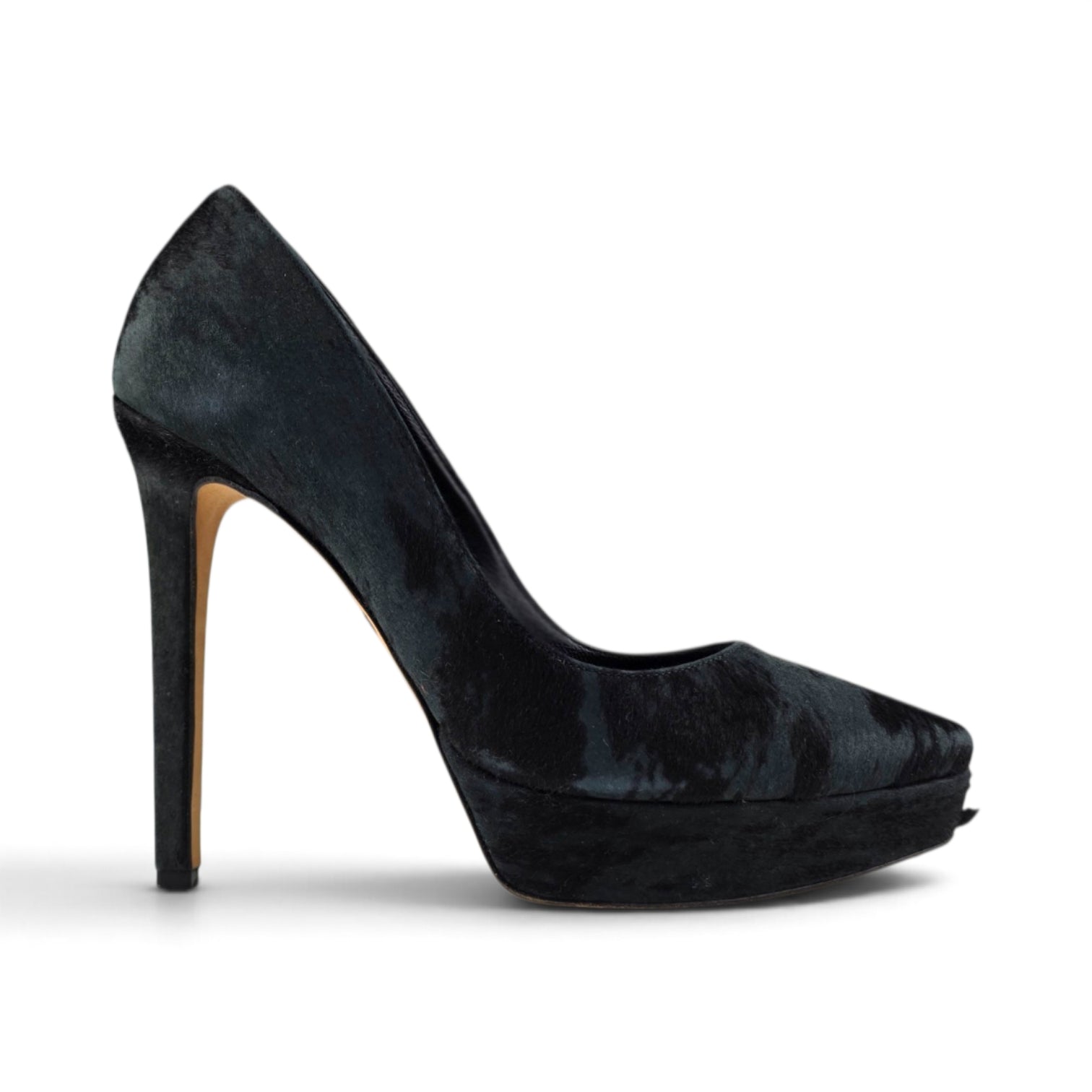 TANIA SPINELLI Italy Black Ponyskin Calf Hair Platform Pumps
