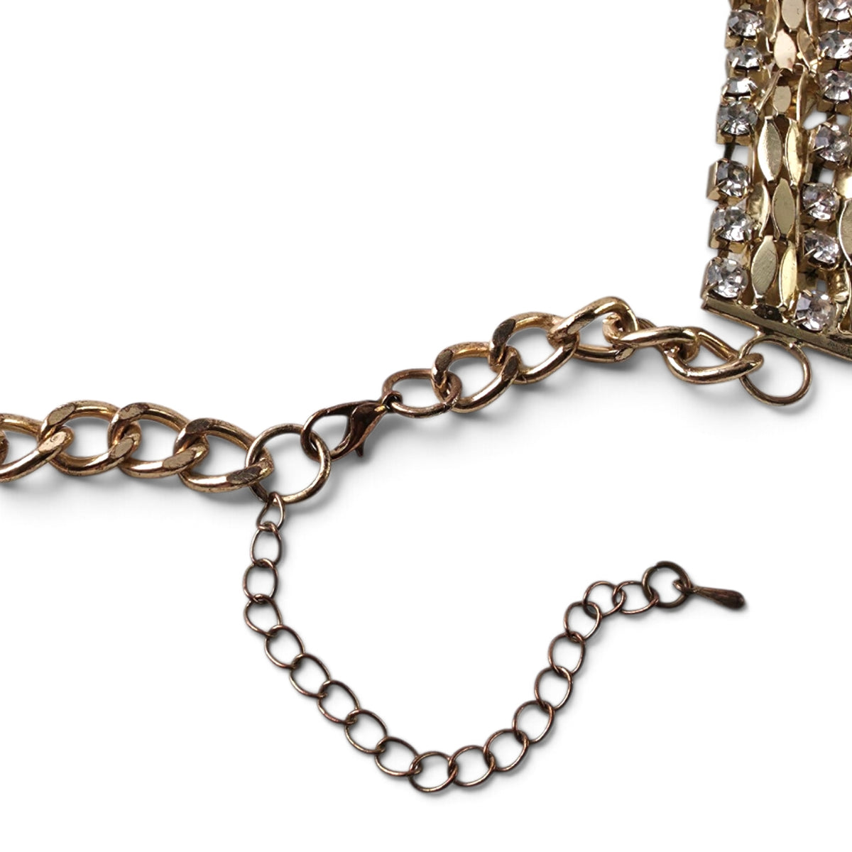 Vintage Gold Tone Rhinestone Mesh Collar Necklace 15" Wide Choker Extender