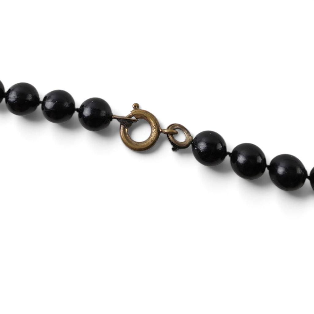 Vintage Black Glass Bead Strand Necklace 29" Jet Black Opera Length Flapper Style