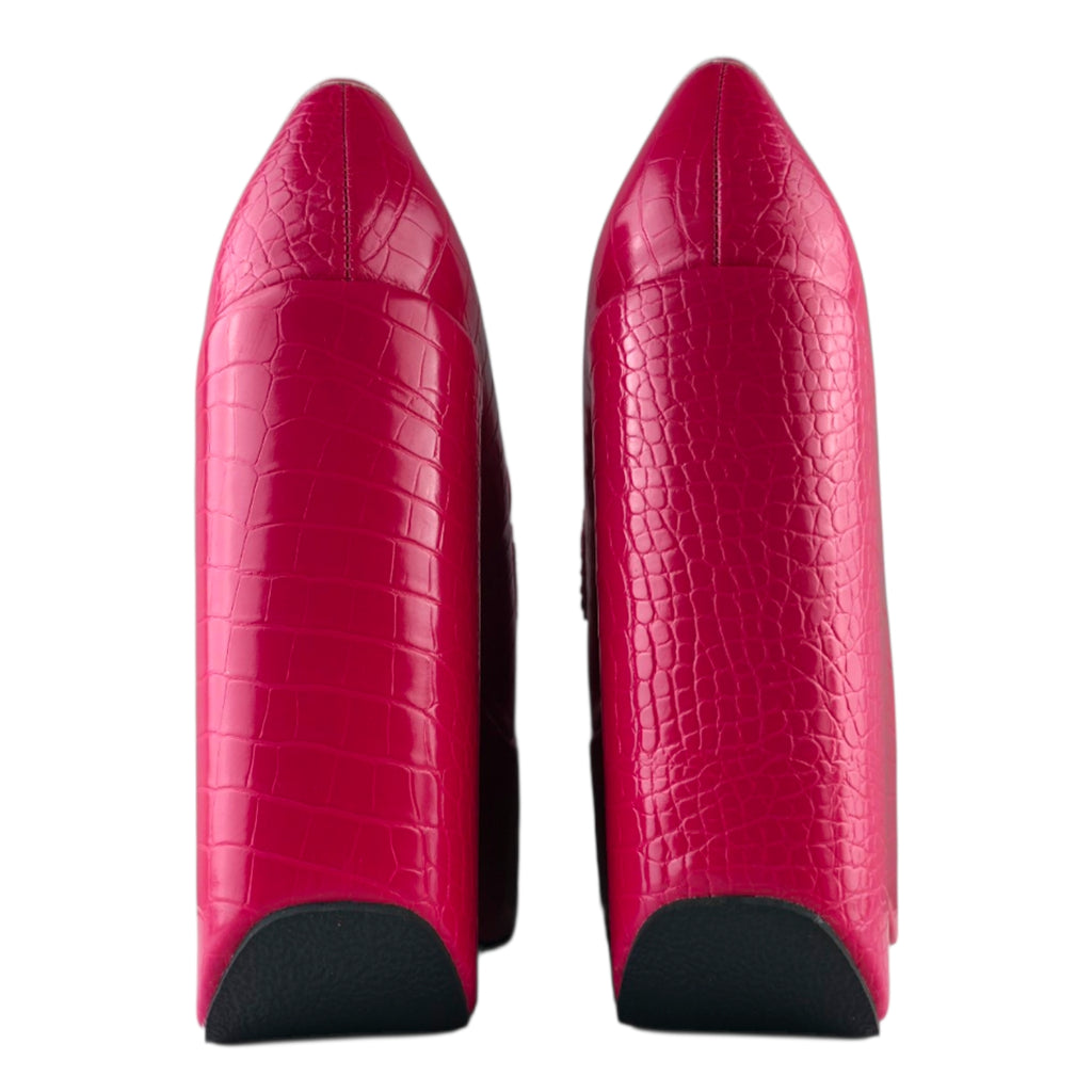 EGO Hot Pink Croc Platform Wedge Loafers