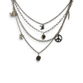 Multi Strand Layered Charm Necklace 16" Antique Brass Peace Sign Birds Heart Boho