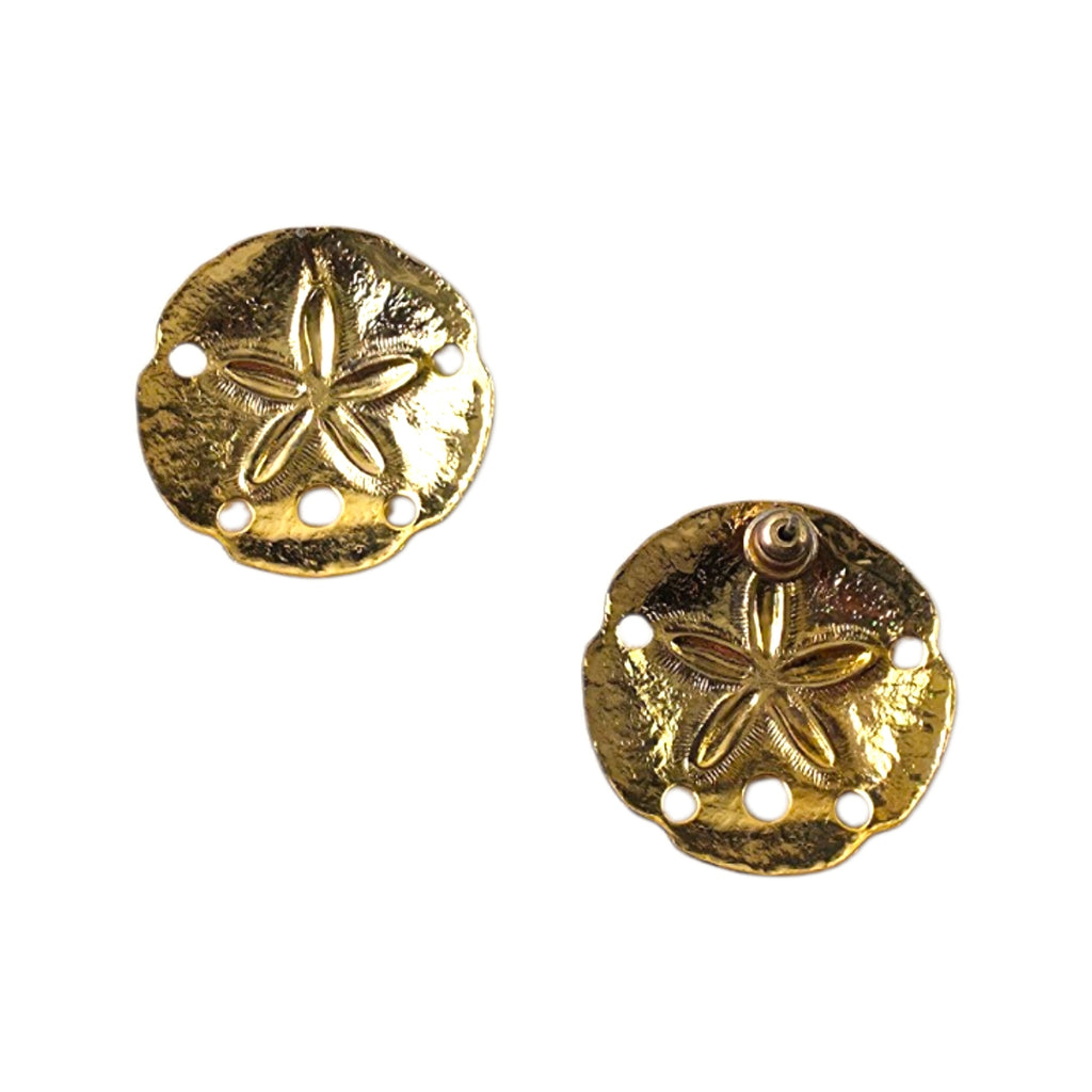 Vintage Gold-Tone Sand Dollar Stud Earrings – Textured Coastal Beach Chic