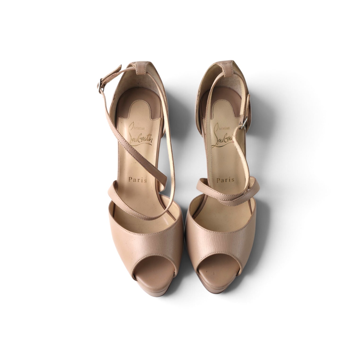 Christian Louboutin Cross Me 150 Beige Leather Crisscross Platform Sandals