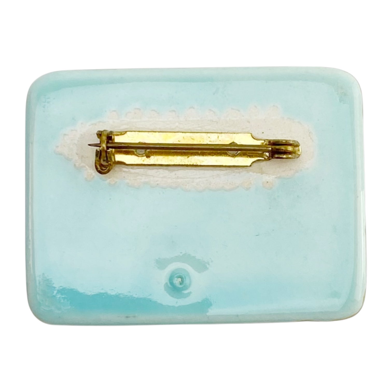 Vintage Turquoise Ceramic Desert Brooch – Gold Saguaro Cactus Line Art Pin