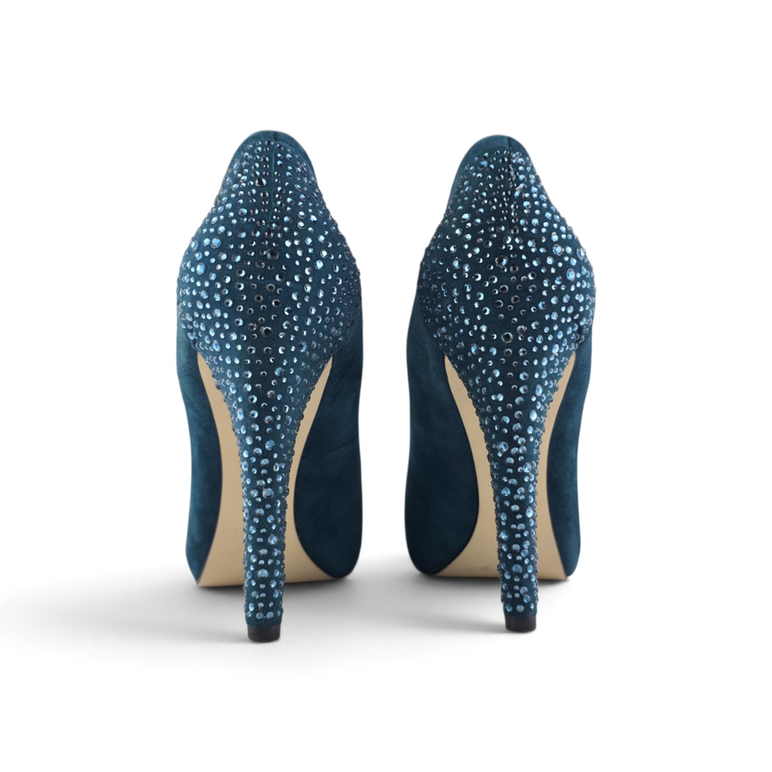 Nine West Teal Suede Rhinestone Heel Platform Pumps