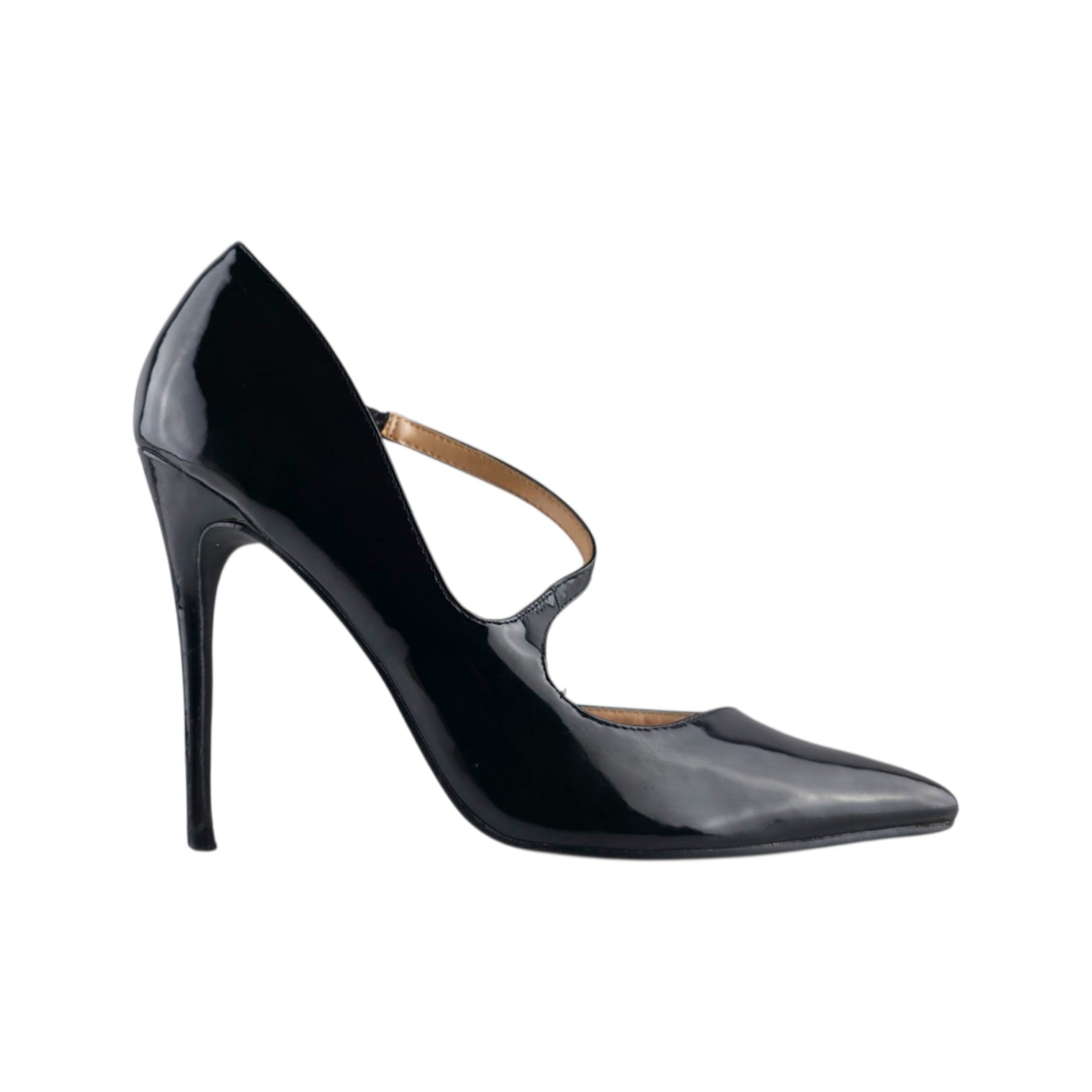 FASHION NOVA Black Patent Asymmetrical Strap Pumps