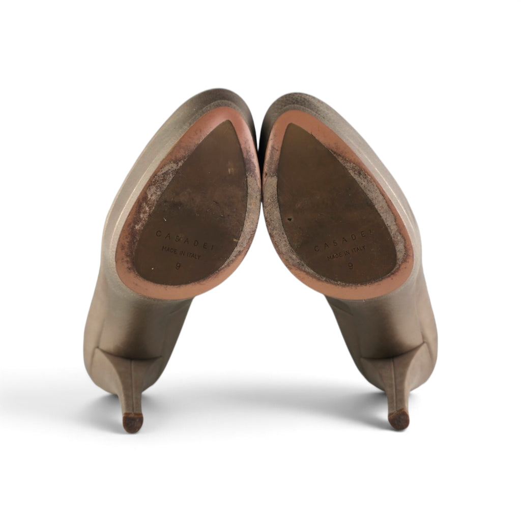 CASADEI Metallic Gold Leather Platform Pumps - Made in Italy