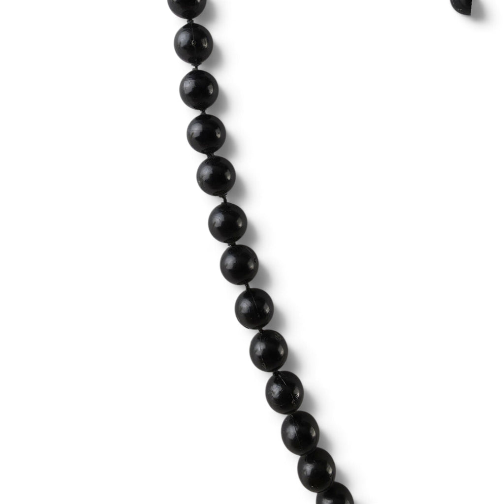 Vintage Black Glass Bead Strand Necklace 29" Jet Black Opera Length Flapper Style