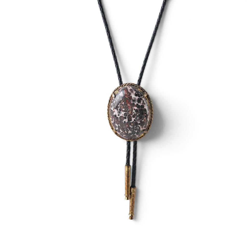Vintage Leopard Skin Jasper Stone Bolo Tie 19"