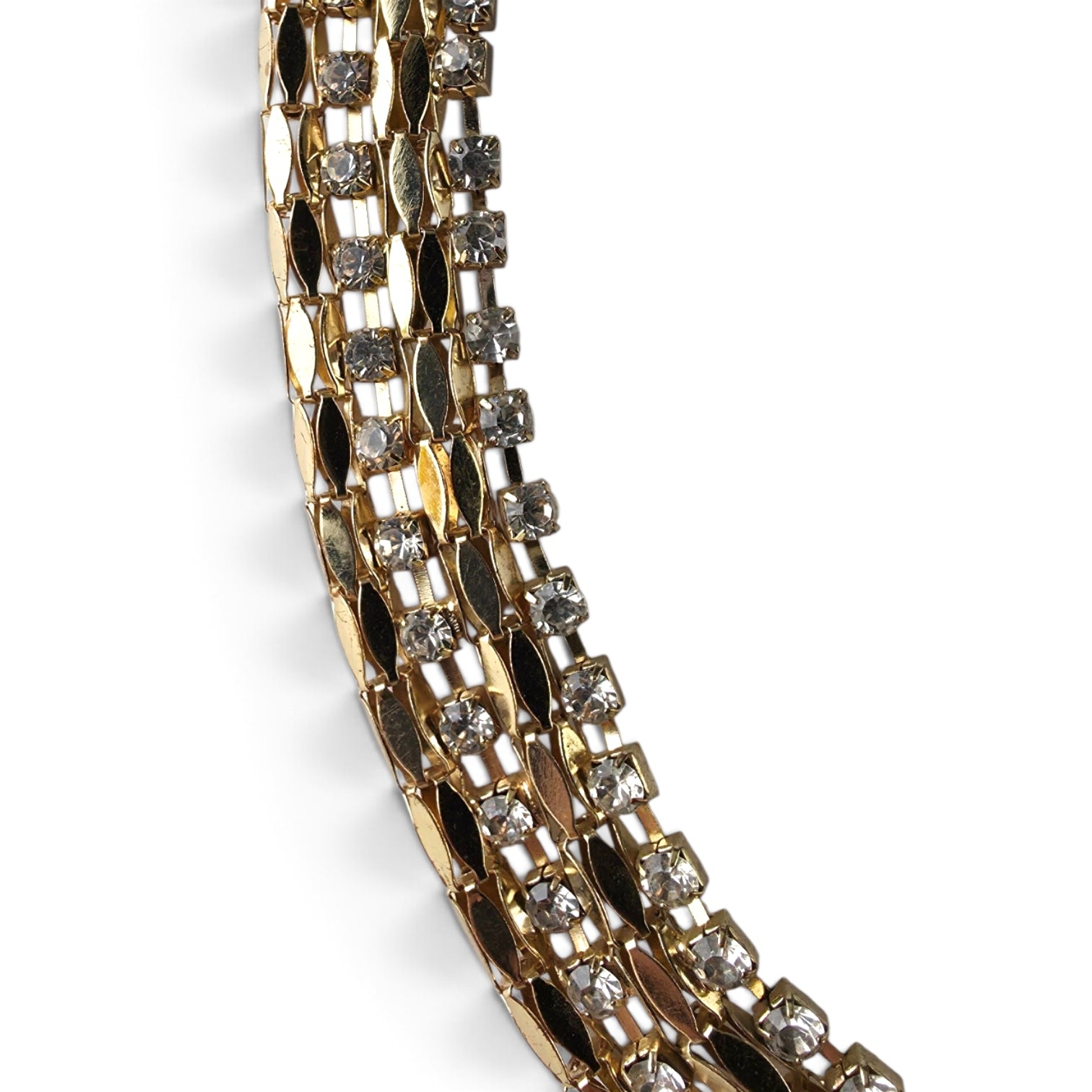 Vintage Gold Tone Rhinestone Mesh Collar Necklace 15" Wide Choker Extender