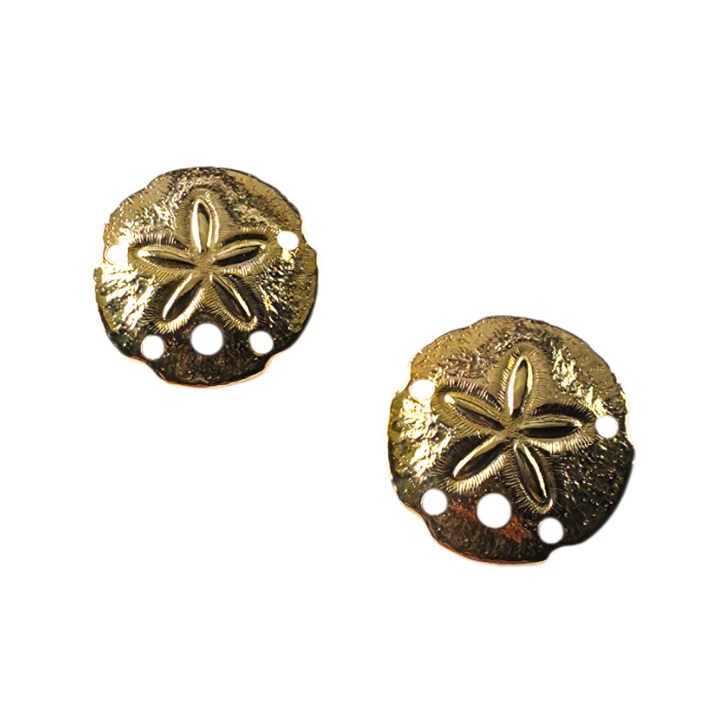 Vintage Gold-Tone Sand Dollar Stud Earrings – Textured Coastal Beach Chic