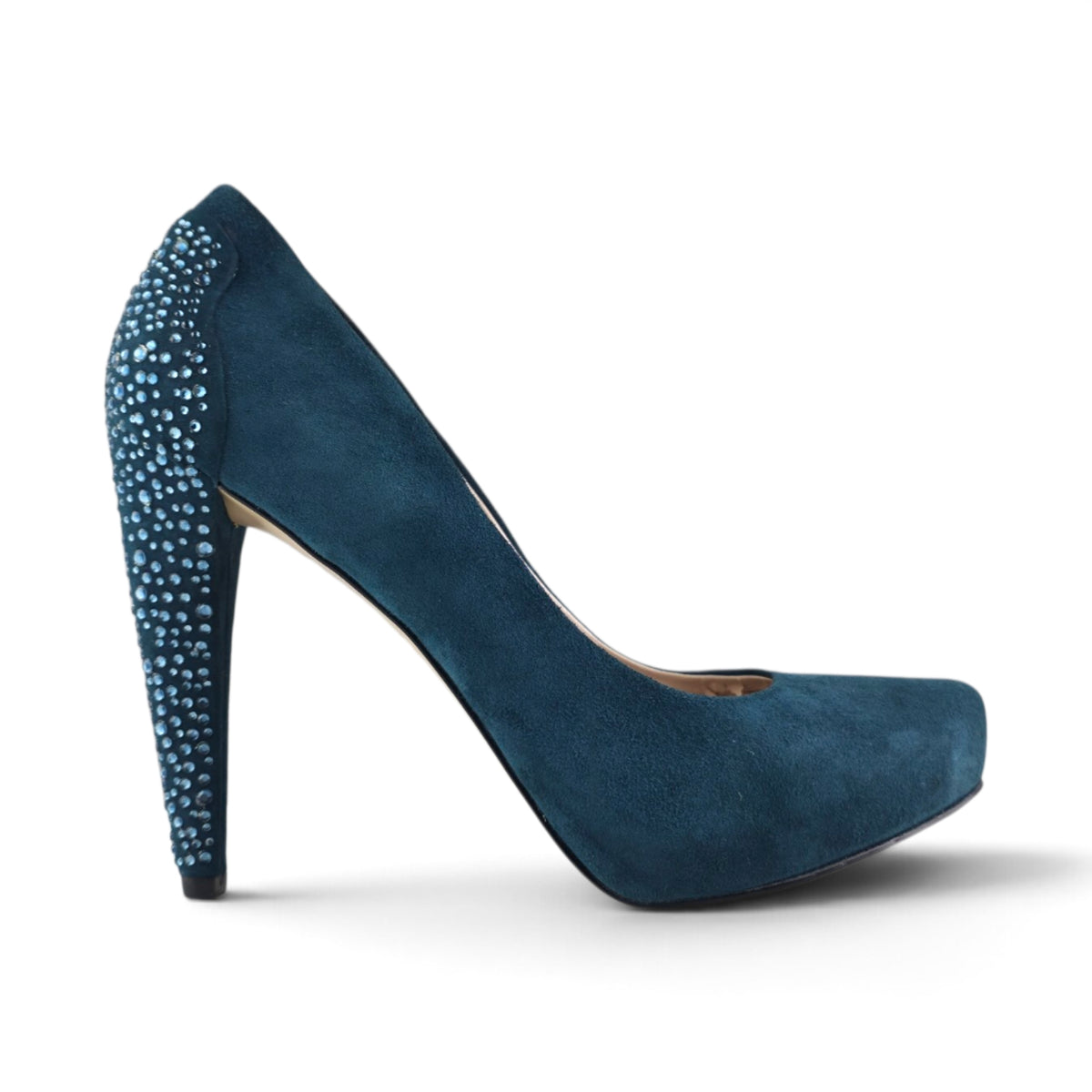 Nine West Teal Suede Rhinestone Heel Platform Pumps