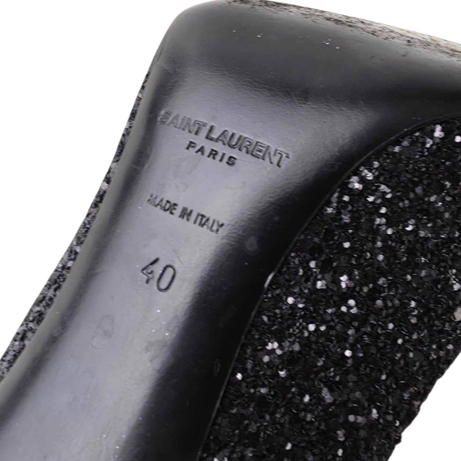 Saint Laurent Zoe Black Glitter Pointed Toe Pumps Stiletto Heels Size 40