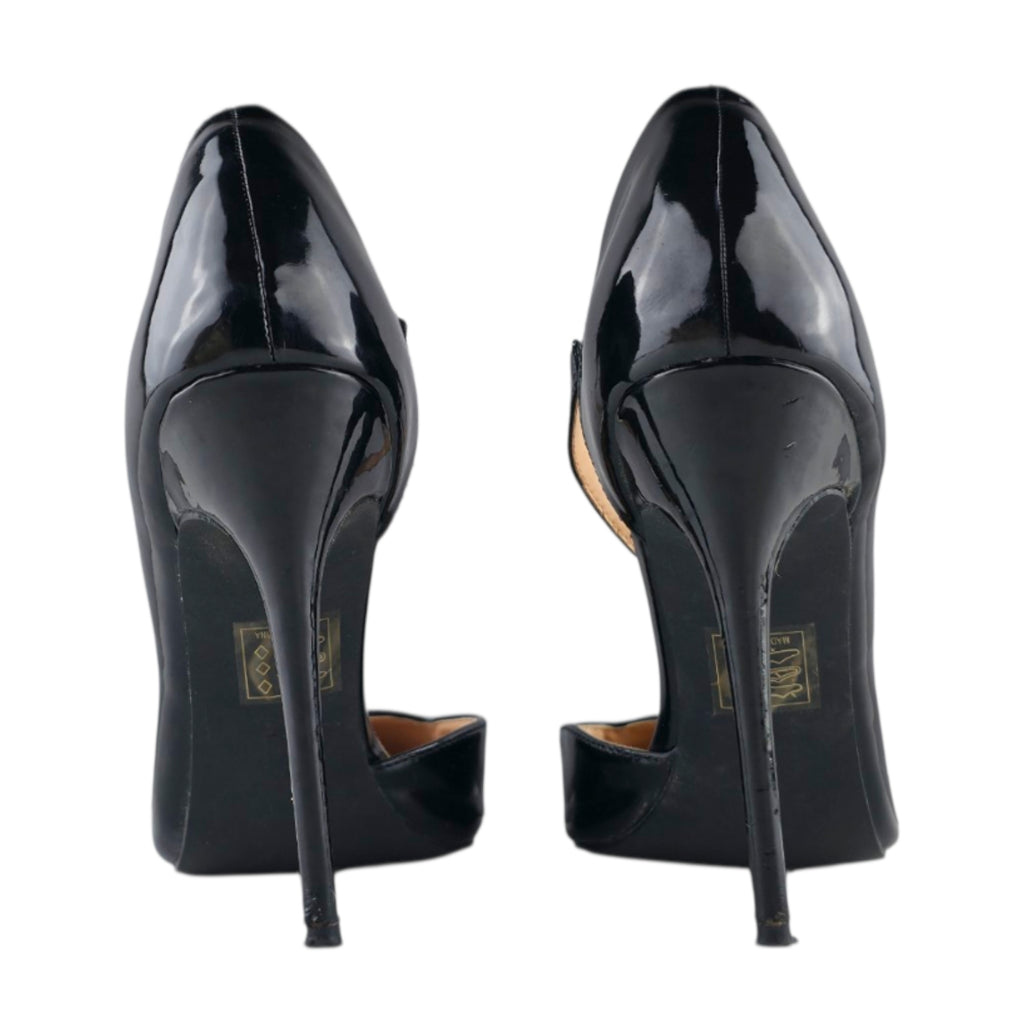 FASHION NOVA Black Patent Asymmetrical Strap Pumps