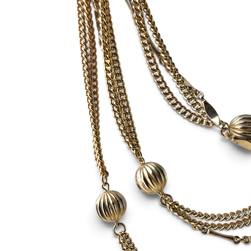 Vintage Multi-Strand Gold Tone Fluted Bead Statement Necklace 14" Choker Glam