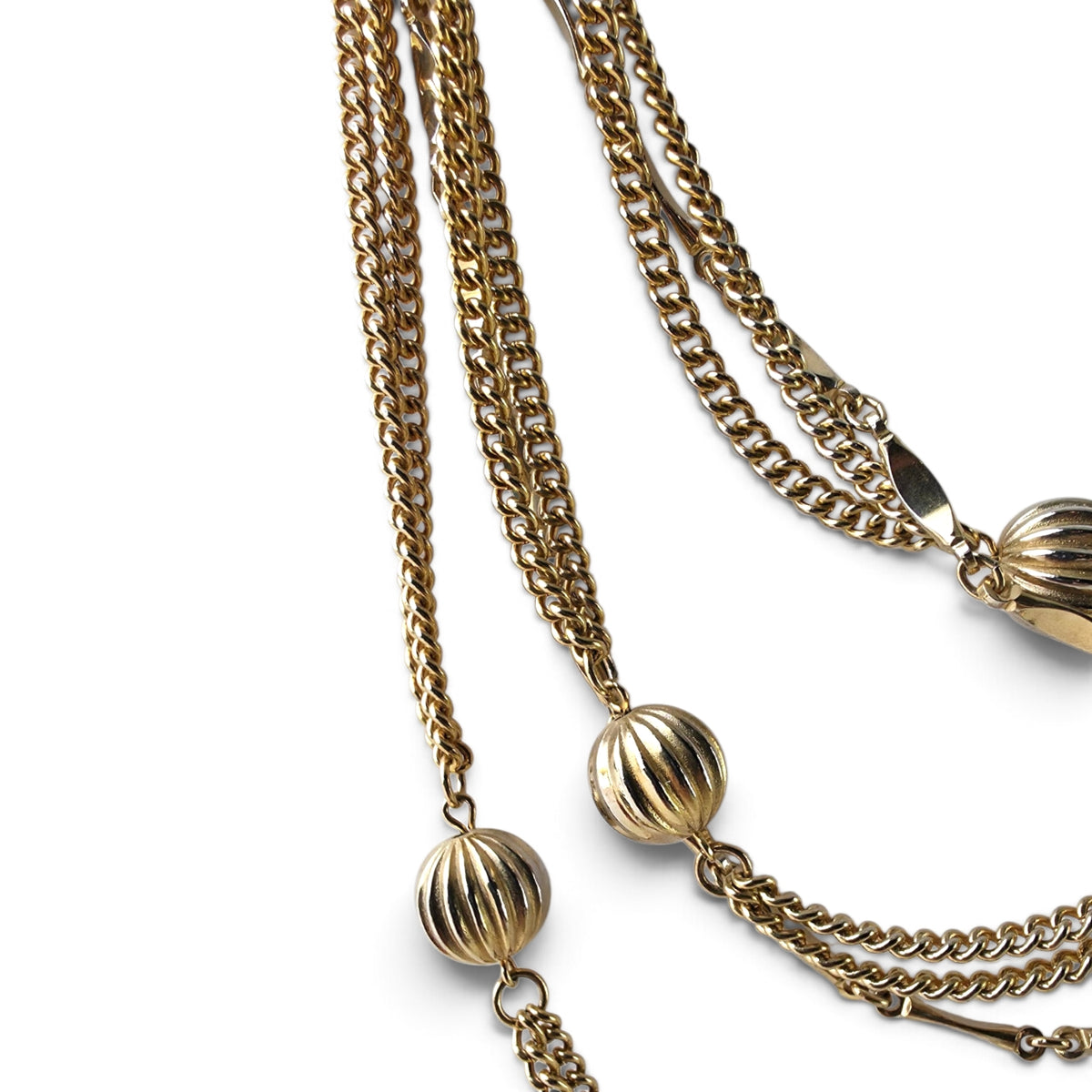 Vintage Multi-Strand Gold Tone Fluted Bead Statement Necklace 14" Choker Glam
