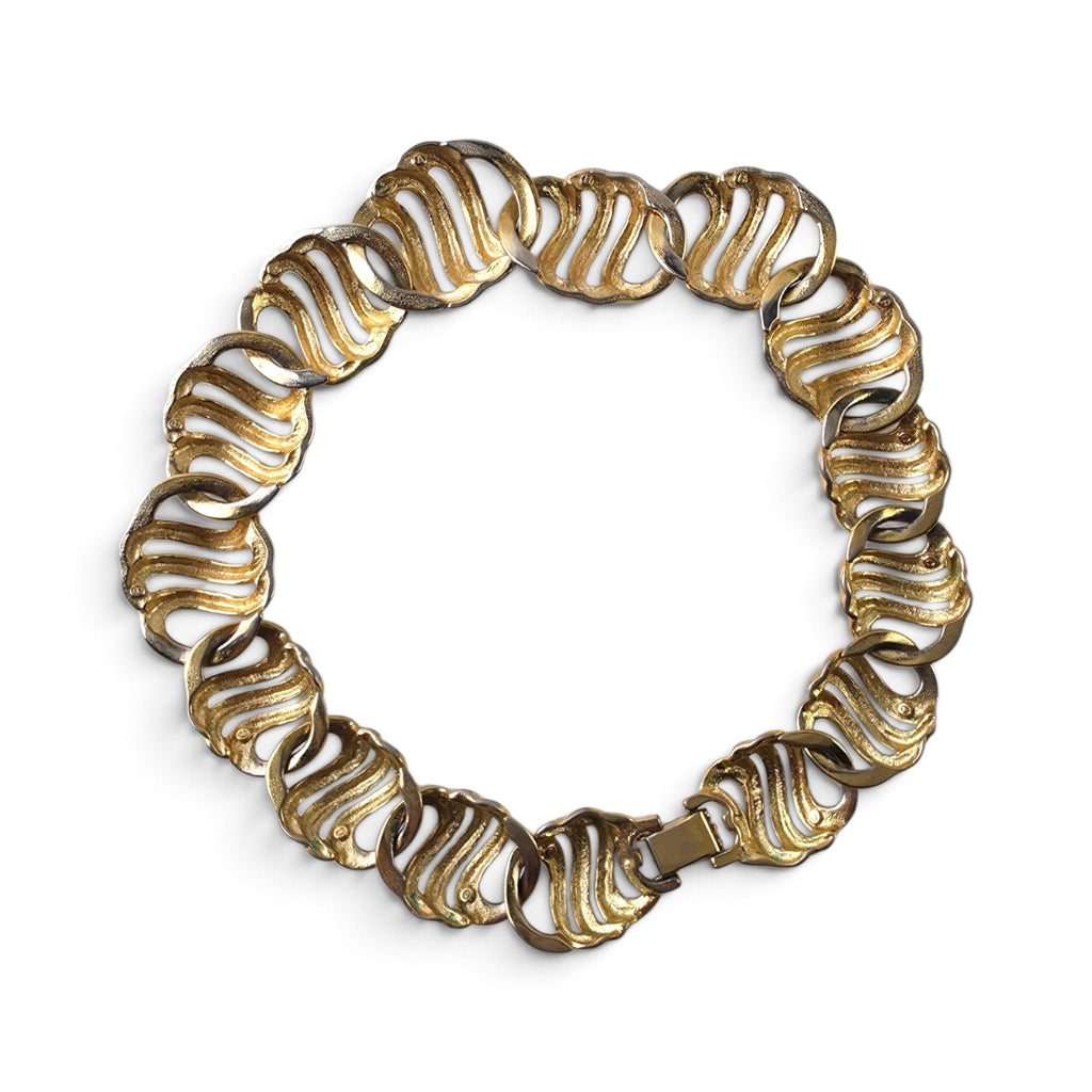 Vintage Chunky Gold Tone 17" S-Link Wave Collar Choker Necklace Statement