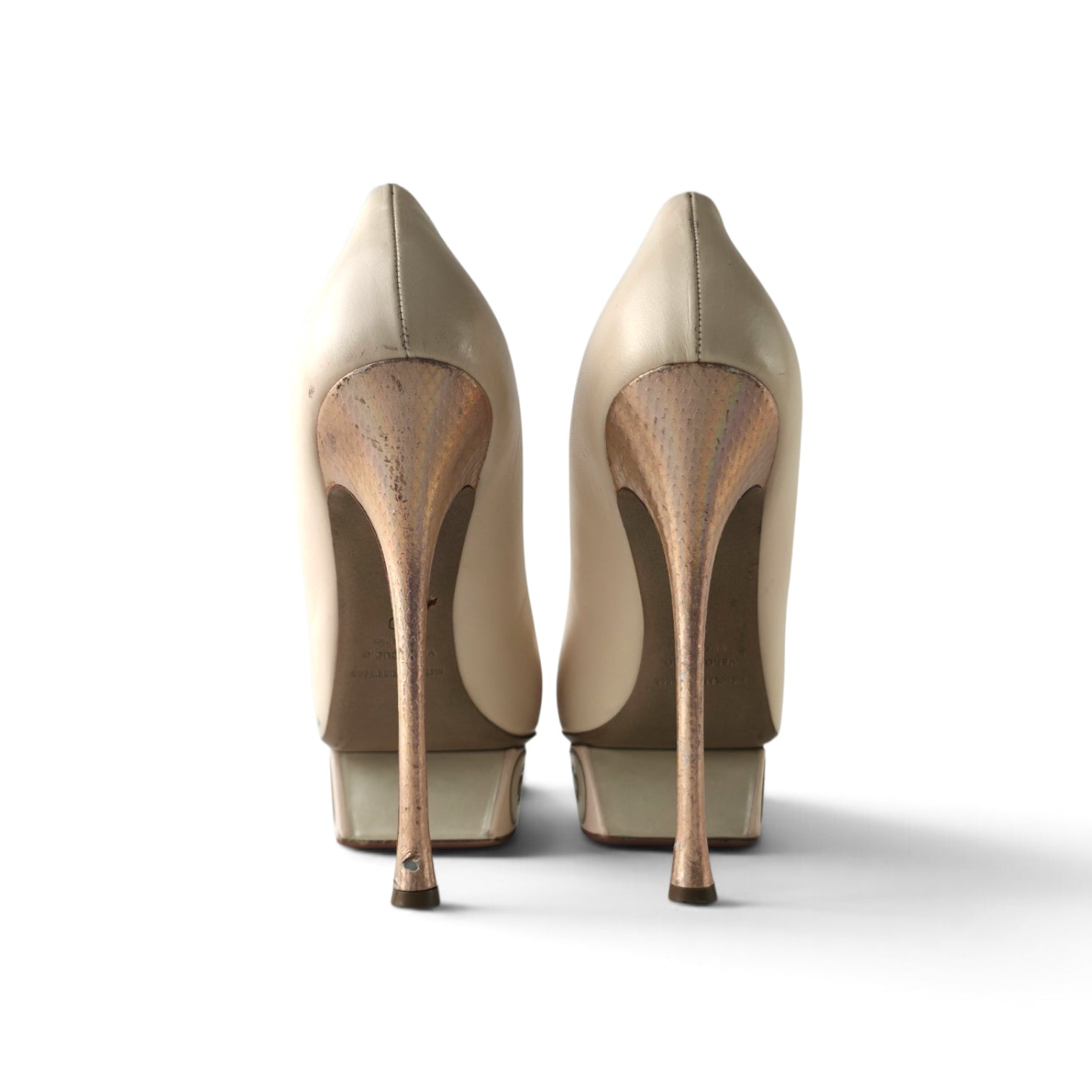 Nicholas Kirkwood Sculptural Platform Pumps in Beige Leather