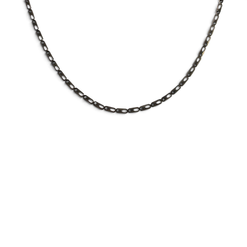 Vintage Dark Gunmetal Oval Safety-Pin Motif Link Chain Necklace 22"