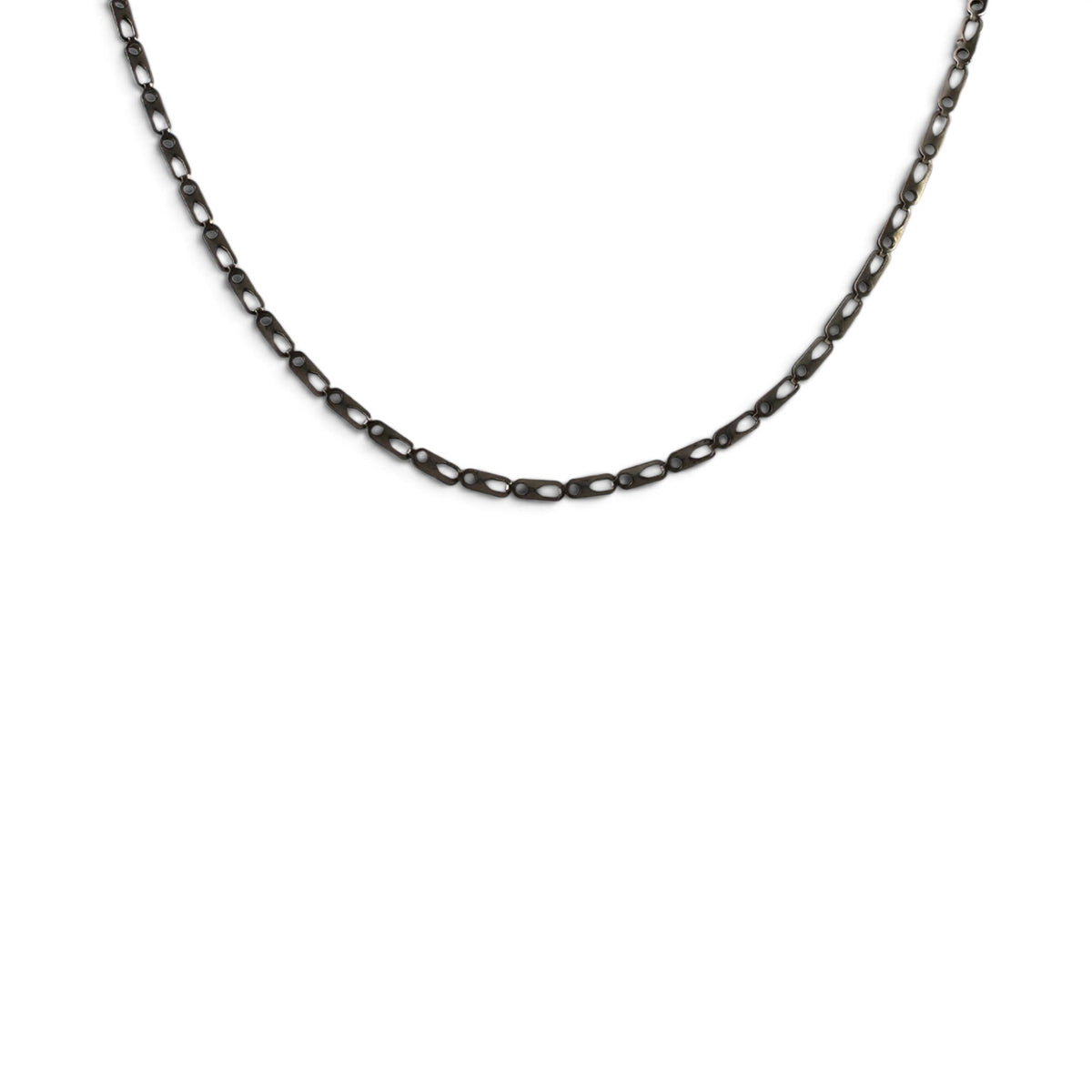 Vintage Dark Gunmetal Oval Safety-Pin Motif Link Chain Necklace 22"