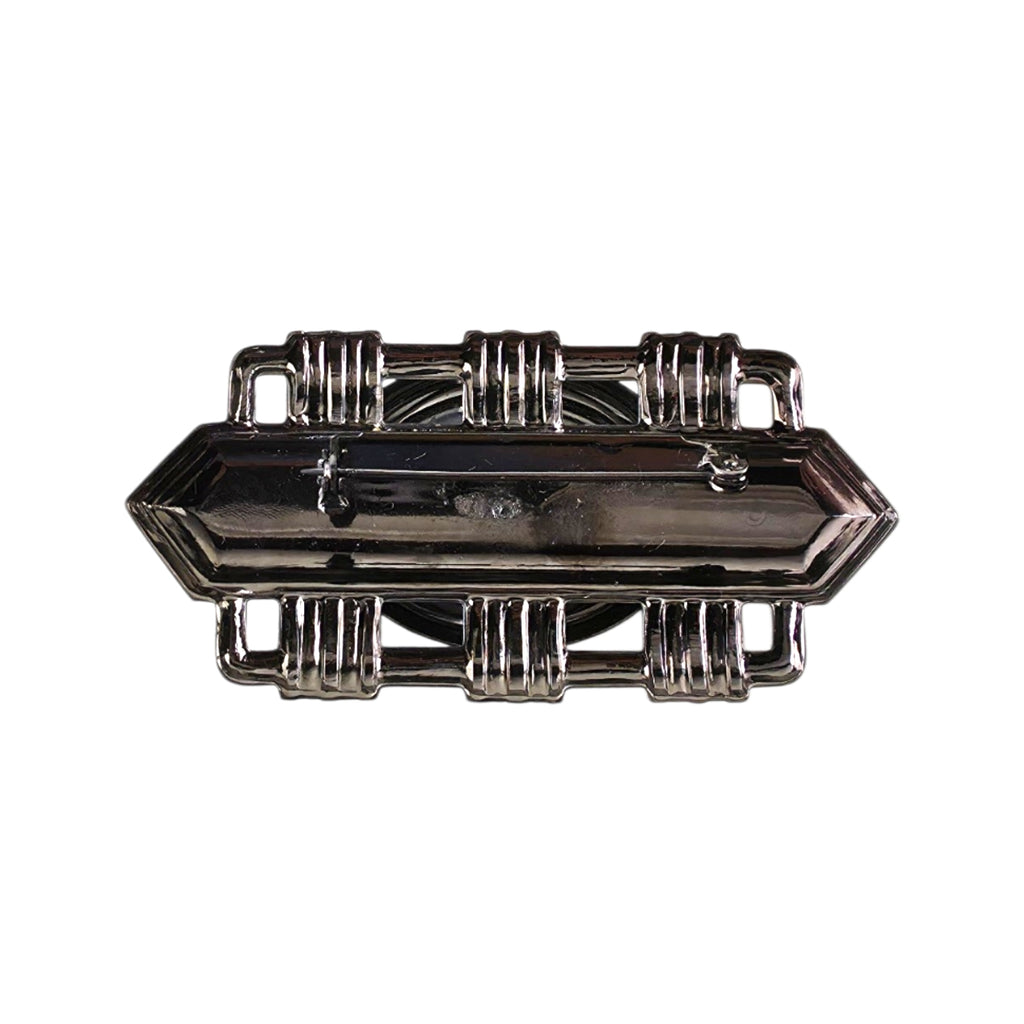 Vintage Gunmetal Art Deco Brooch & Pierced Stud Earrings Set – Iridescent Confetti Foil Cabochon