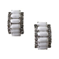 Vintage Milk Glass & Rhinestone J-Hoop Clip-On Earrings – Mid-Century Glam