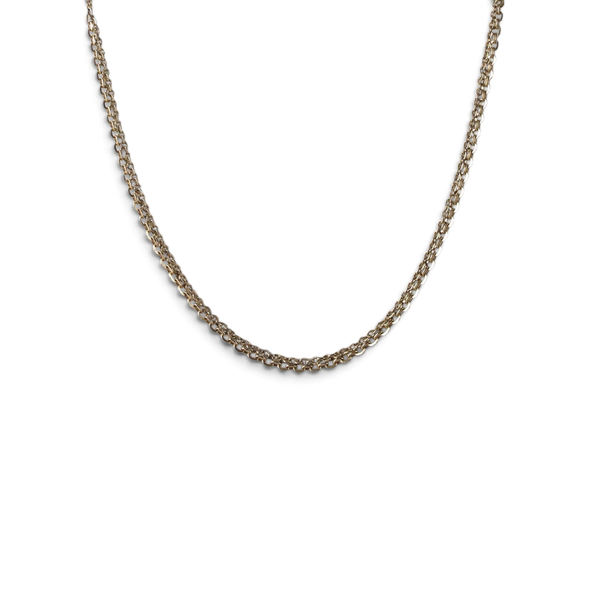 Vintage Gold Tone Layered Multi-Chain Necklace 16" Textured & Polished Links