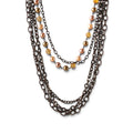 Multi-Strand Layered Chain Necklace 18" Gunmetal Faux Pearl Amber Crystal Boho