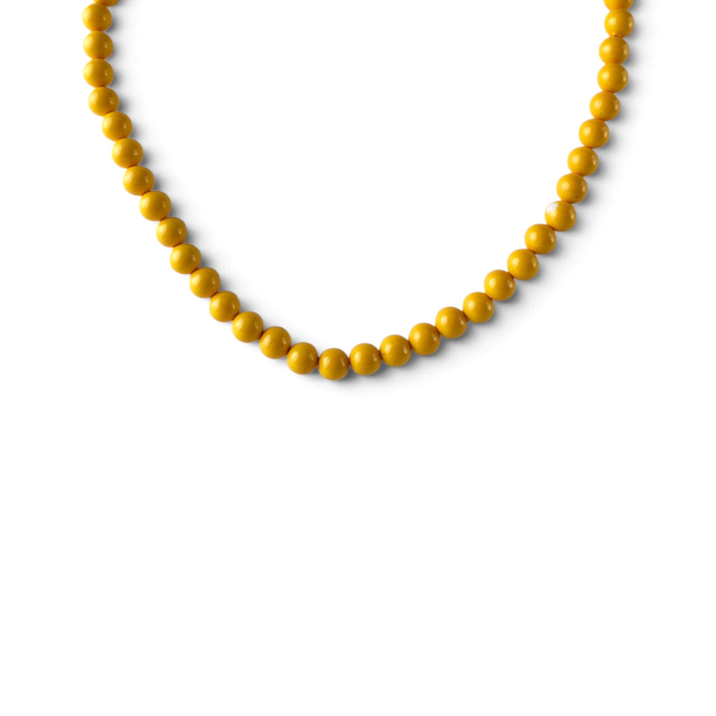 Vintage Mustard Yellow Enamel Bead Necklace 22" Retro Sunshine Mod Statement Strand