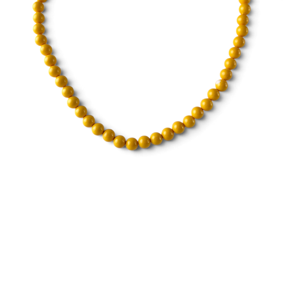 Vintage Mustard Yellow Enamel Bead Necklace 22" Retro Sunshine Mod Statement Strand