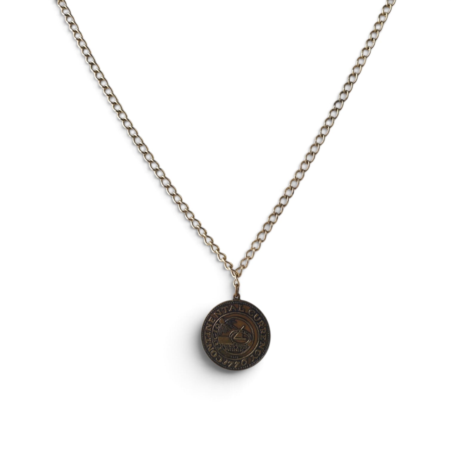Vintage 1776 Continental Currency Coin Pendant Necklace 13" Fugio Cent We Are One