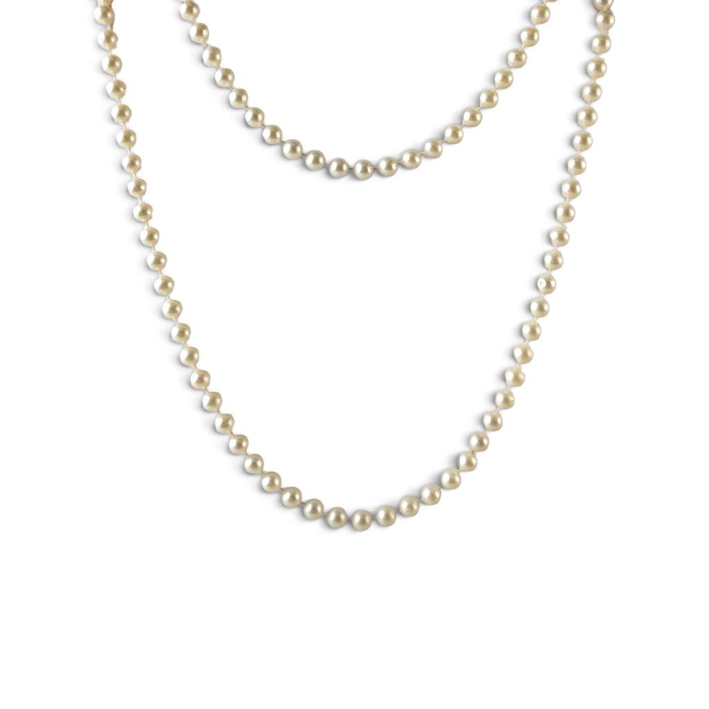 Vintage Long Faux Pearl Flapper Strand Necklace 23" Cream Knotted Glass Beads