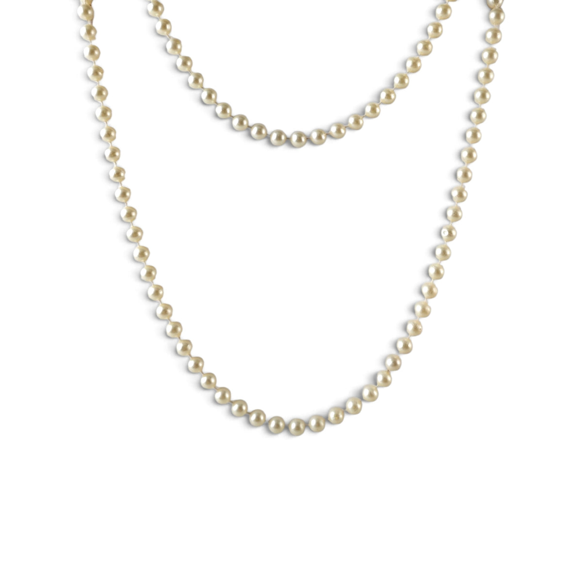 Vintage Long Faux Pearl Flapper Strand Necklace 23" Cream Knotted Glass Beads