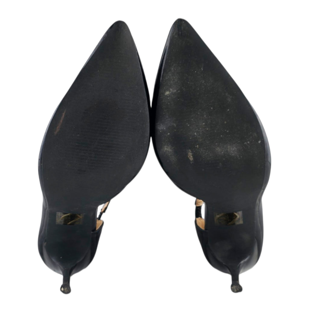 FASHION NOVA Black Patent Asymmetrical Strap Pumps