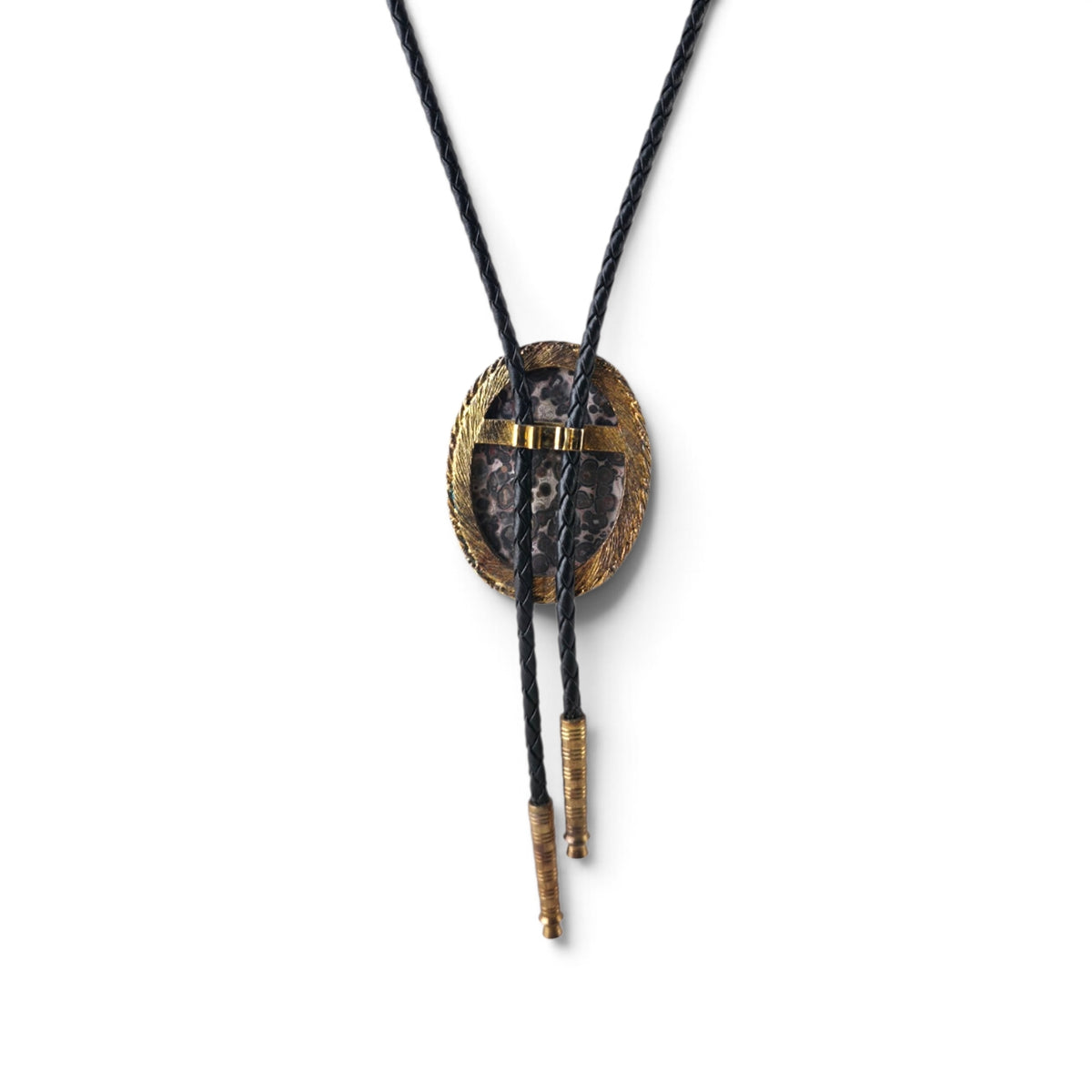 Vintage Leopard Skin Jasper Stone Bolo Tie 19"