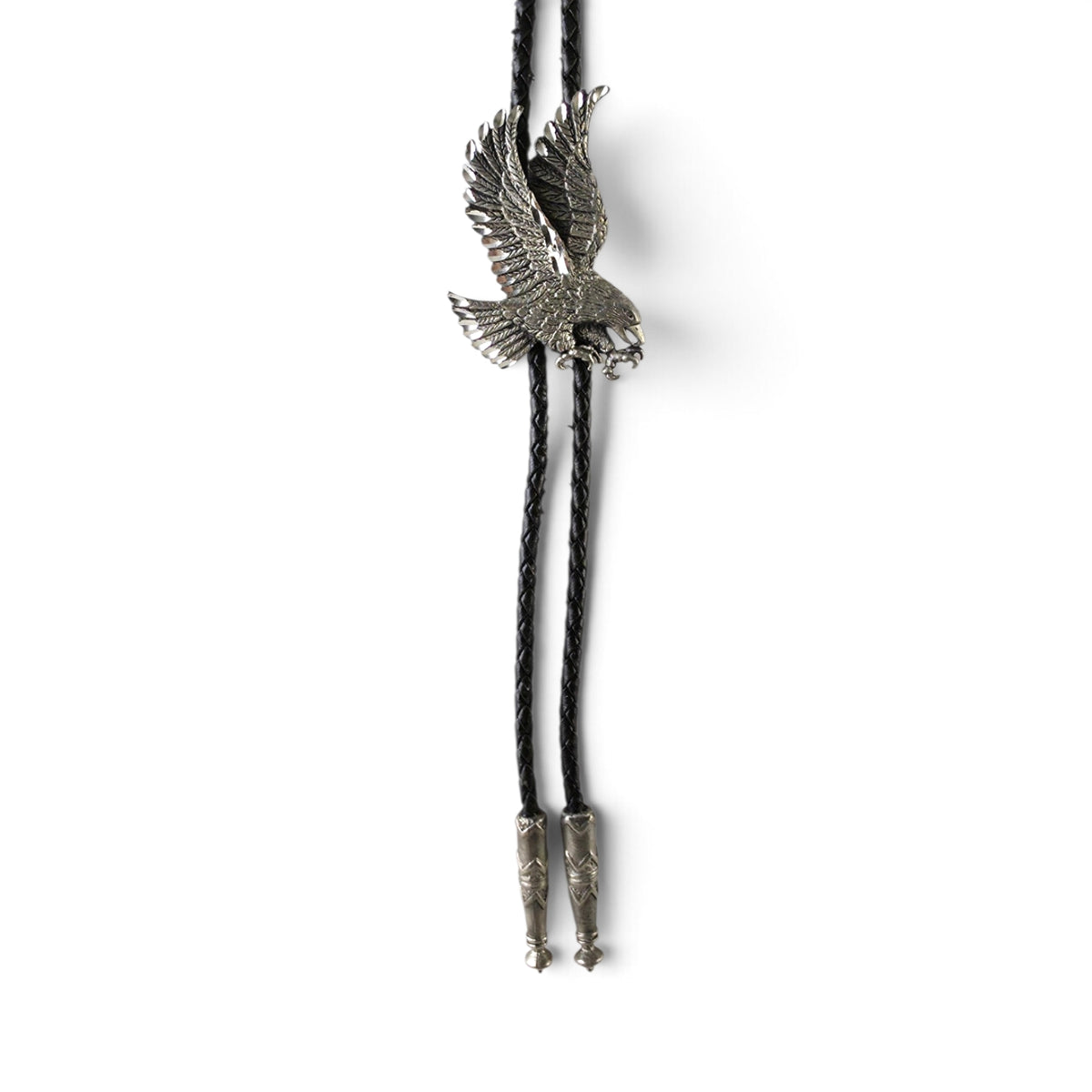 Vintage Silver Tone Soaring Eagle Bolo Tie 18" Black Braided Cord Western Cowboy