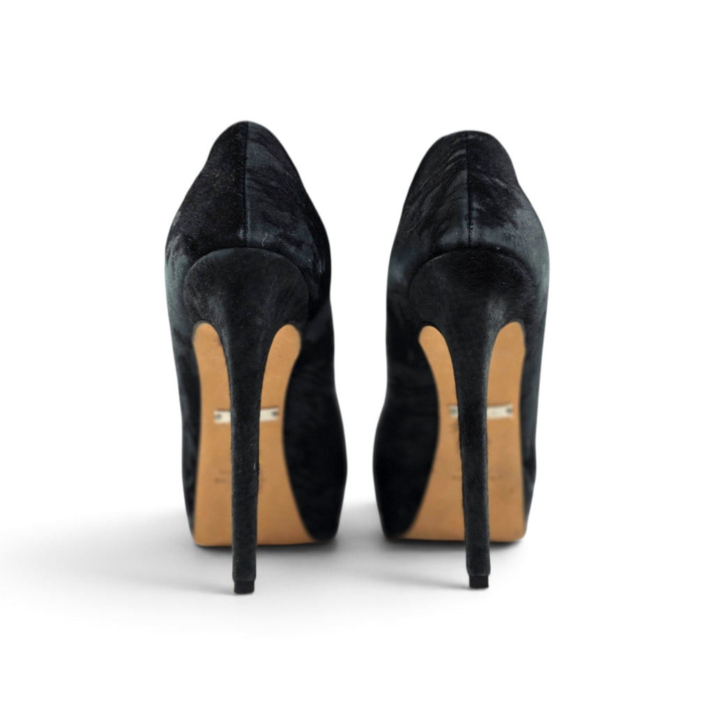 TANIA SPINELLI Italy Black Ponyskin Calf Hair Platform Pumps