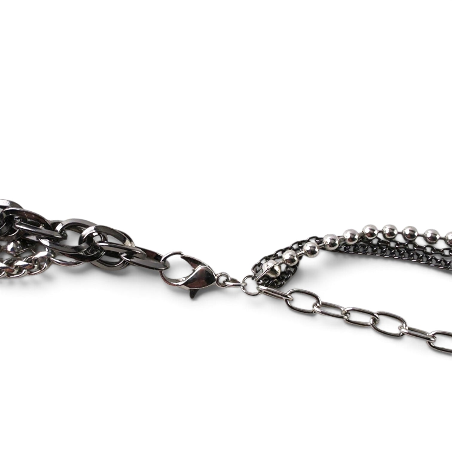 Vintage Multi Strand Layered Waterfall Necklace 32" Silver Gunmetal Mixed Links