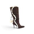 SPLASH Vintage Y2K Brown Suede Faux Fur Trim Pom Pom Stiletto Boots
